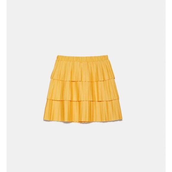 Zara EUC Pleated Mustard Yellow Mini Skirt Size S Tiered - Picture 2 of 10